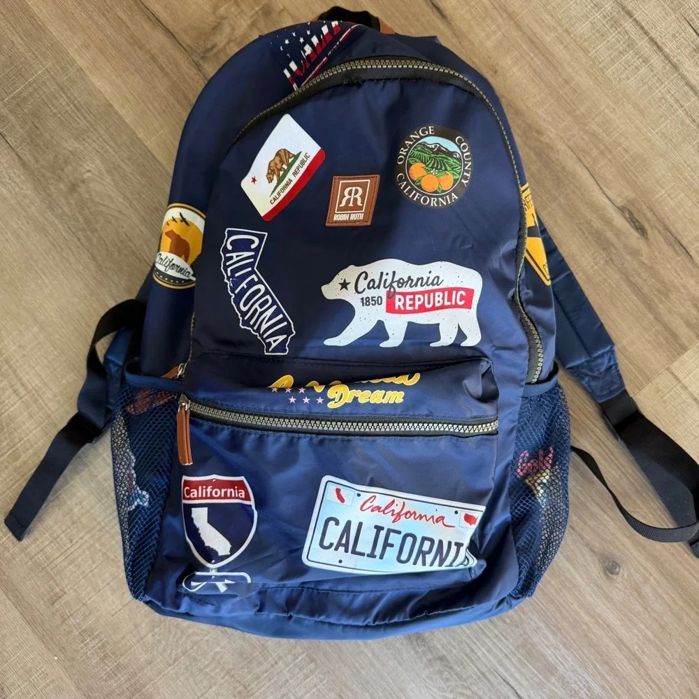 Robin Ruth California Republic Navy Blue Nylon Backpack Laptop Sleeve Souvenir